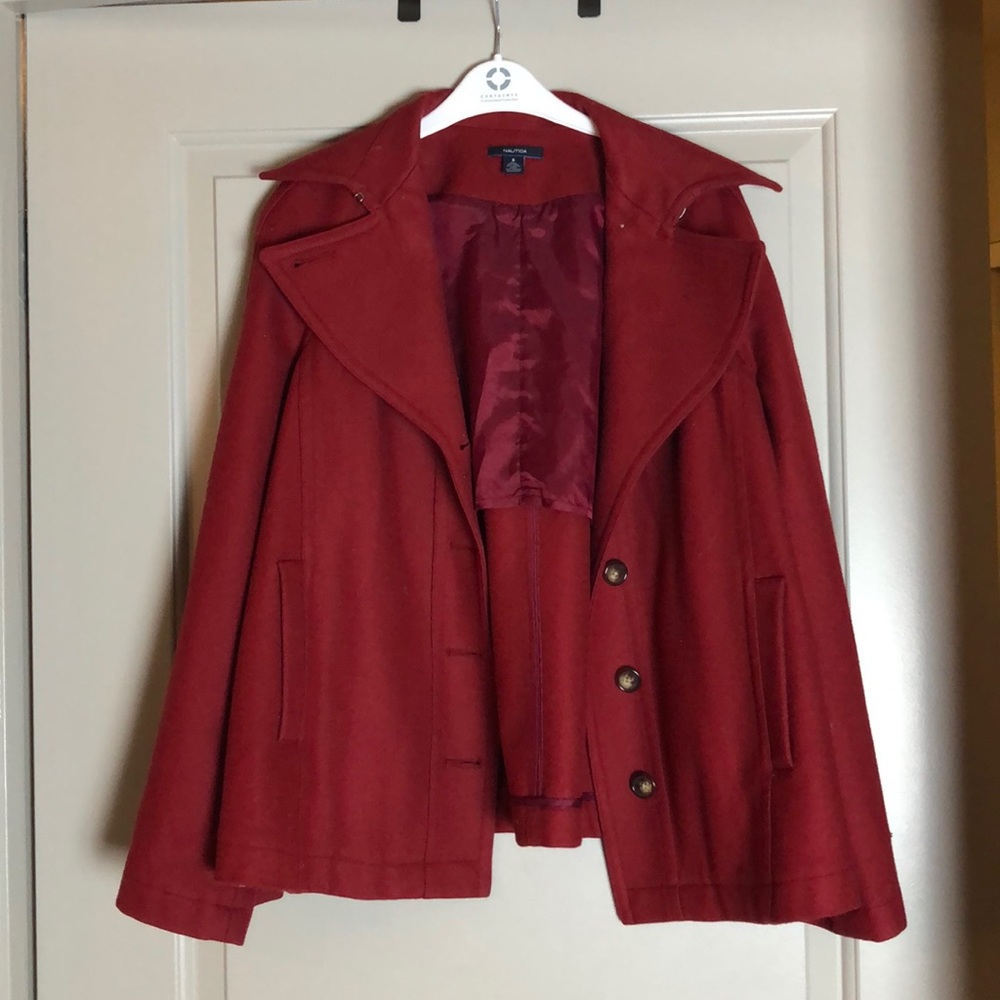 Red Nautical Wool-Blend Coat Single Breasted